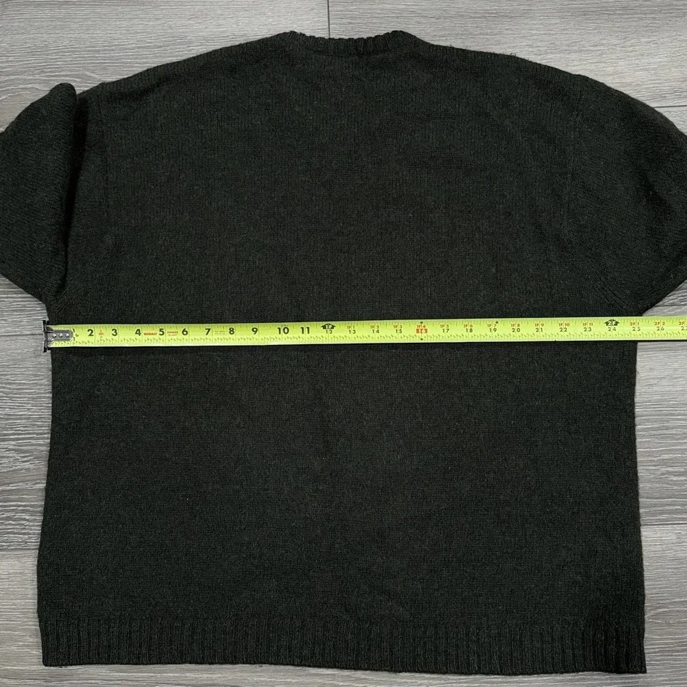 Vintage J.Crew Mens XL 100% Shetland Wool V-Neck Sweater Dark Heather Green